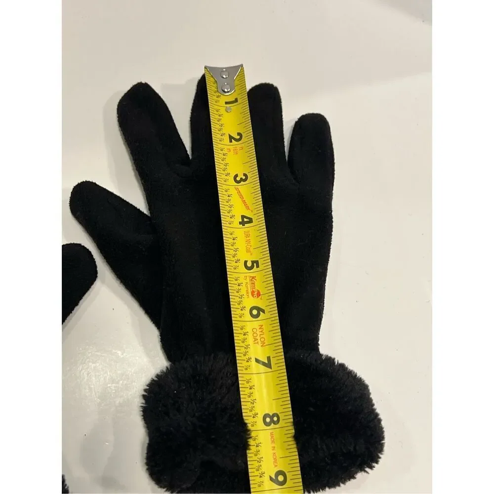 Gemo France Women’s Black Fleece Faux Fur Trim Gloves See Description
